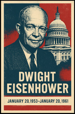 Iconic Eisenhower Patriotism Vintage Silkscreen Leadership Capitol Silhouette Midcentury Americana Tribute Poster