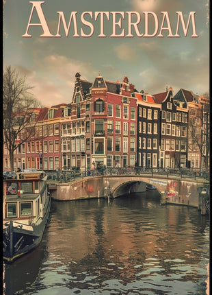 Amsterdam's Historic Canals Vintage Urban or Cityscape Poster