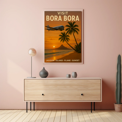 Visit Bora Bora Tropical Getaway Plane Ocean Travel Poster