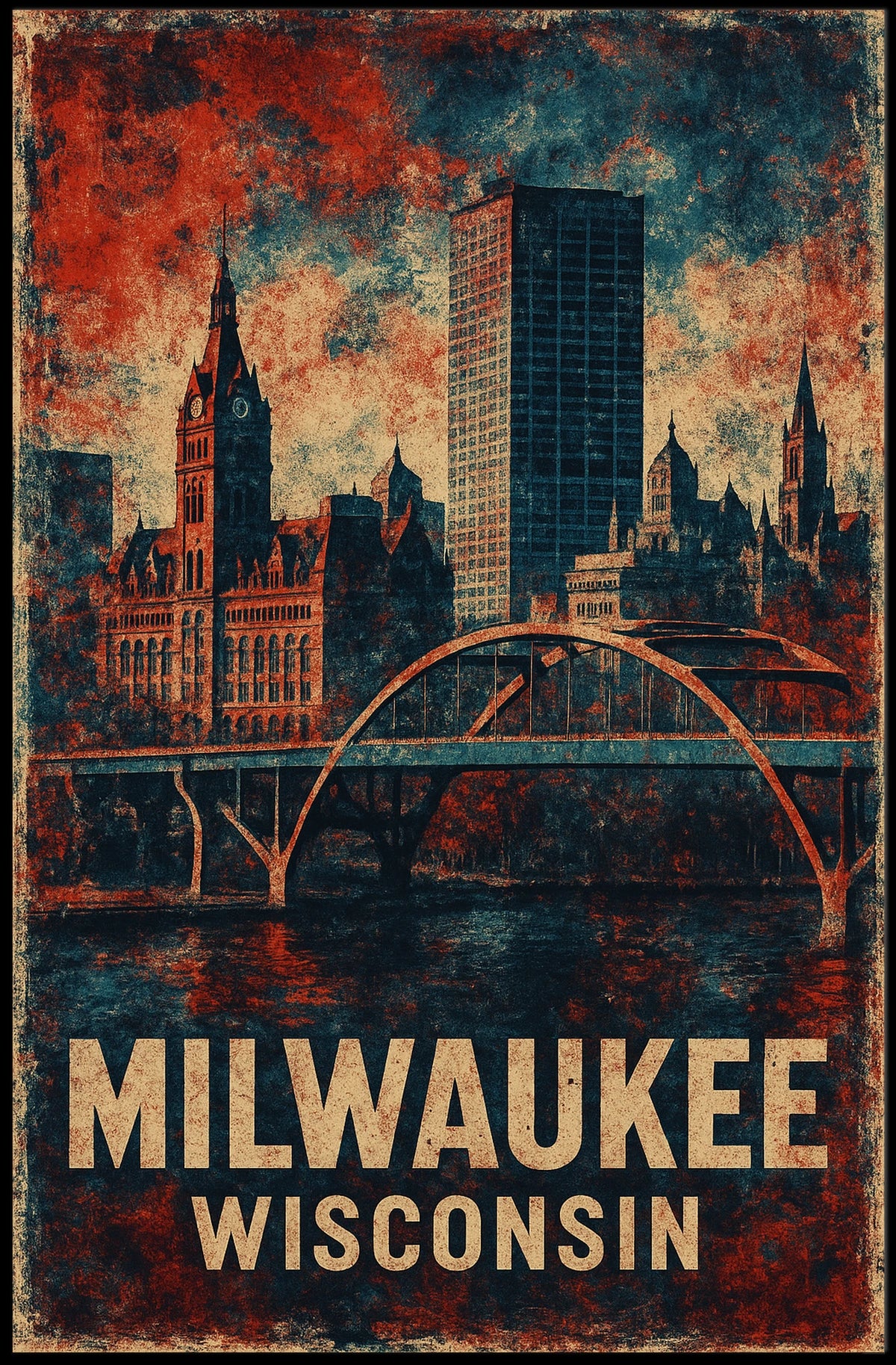 Milwaukee Vintage Architecture Skyline Collectors Poster