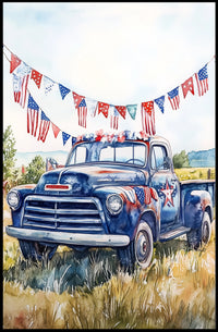 pickup truck parked in a sunny field Poster