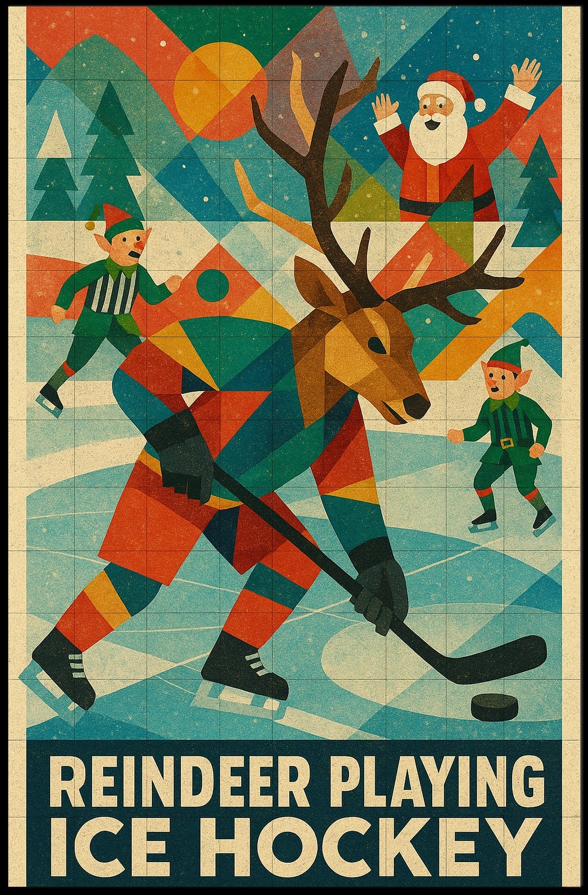 Reindeer Playing Ice Hockey Poster
