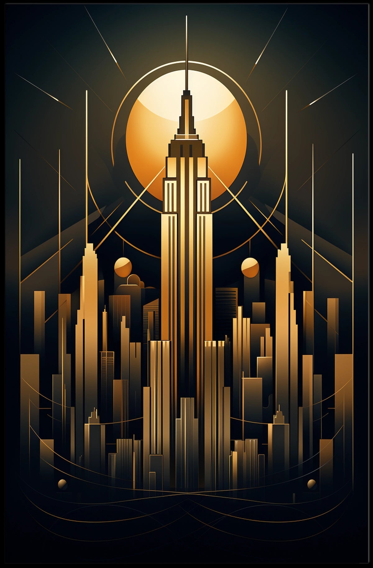Empire State Art Deco New York Travel Poster
