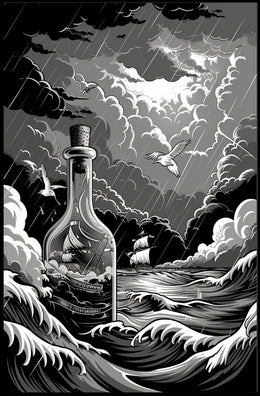 Stormy Seas in a Bottle Art Poster Print for Home Decor PosterGoat