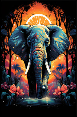 Majestic Elephant Jungle Sunset Art Poster