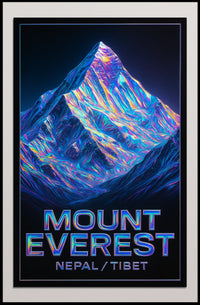 Mount Everest Neon Mountains Surreal Vaporwave Travel Art Adventure Lovers Poster