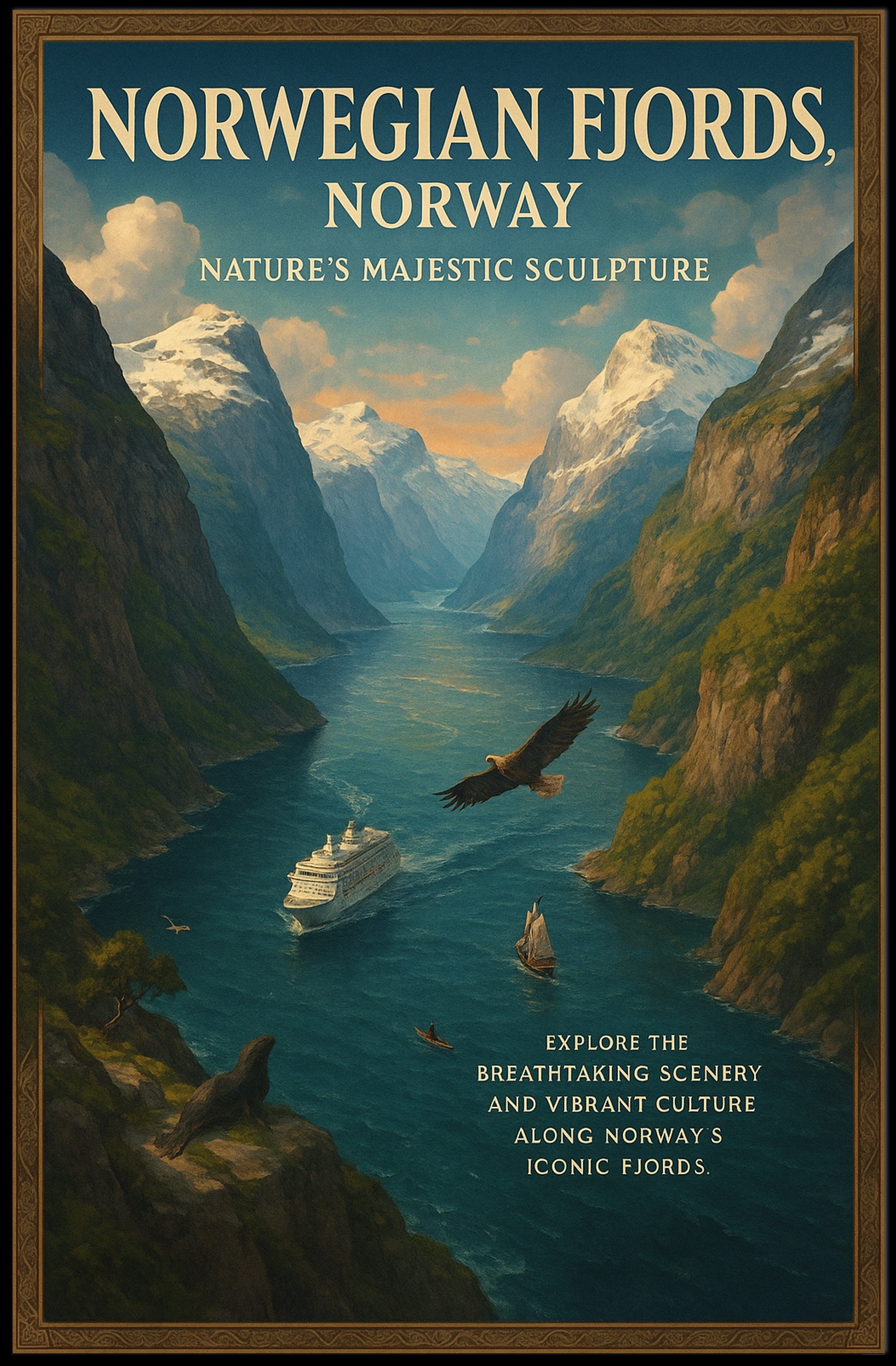 Norwegian Fjords Vintage Travel Poster Print