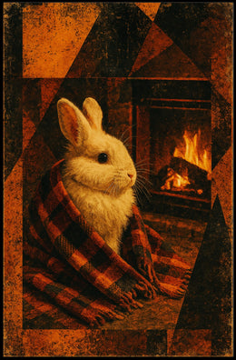Cozy Bunny by the Fireplace Poster