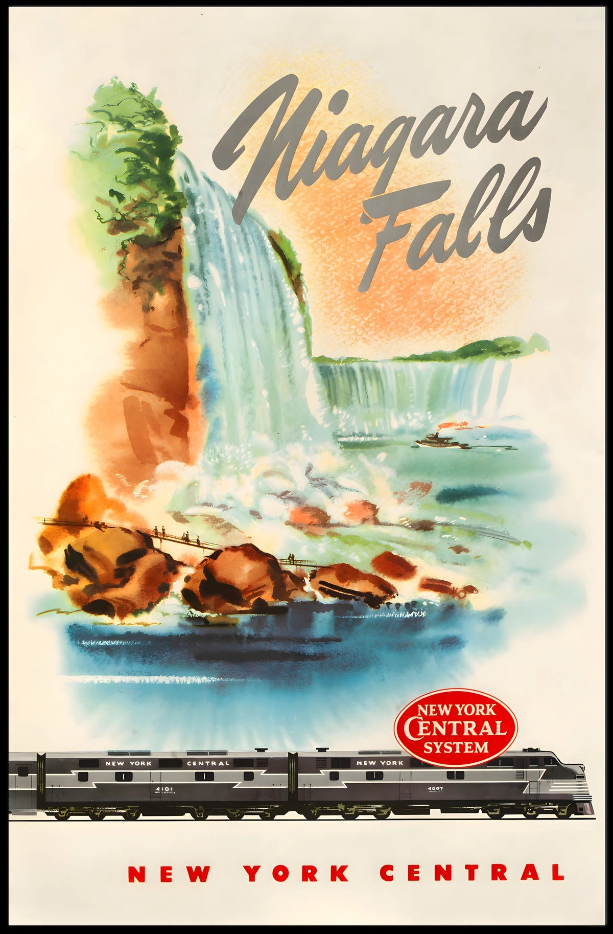 Niagara Falls Travel Adventure Vintage Train Poster
