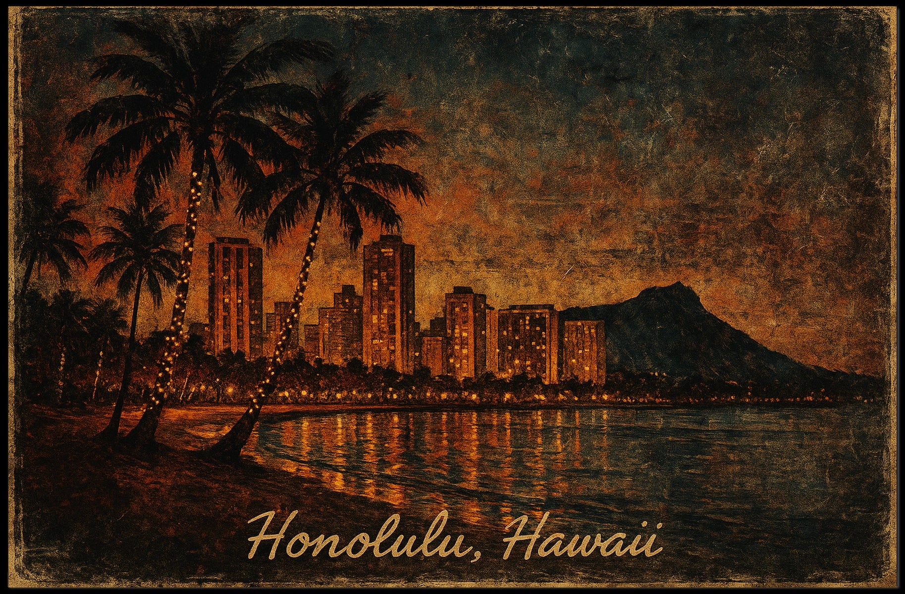 Honolulu Skyline Impressionism Travel Poster