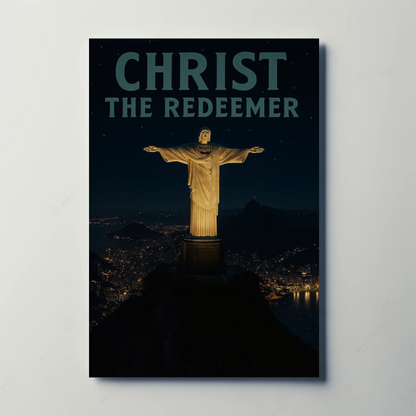 Christ The Redeemer Rio Night Skyline Travel Poster