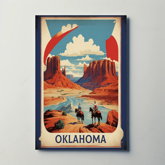 Oklahoma Desert Cowboys Landscape Vintage Travel Poster