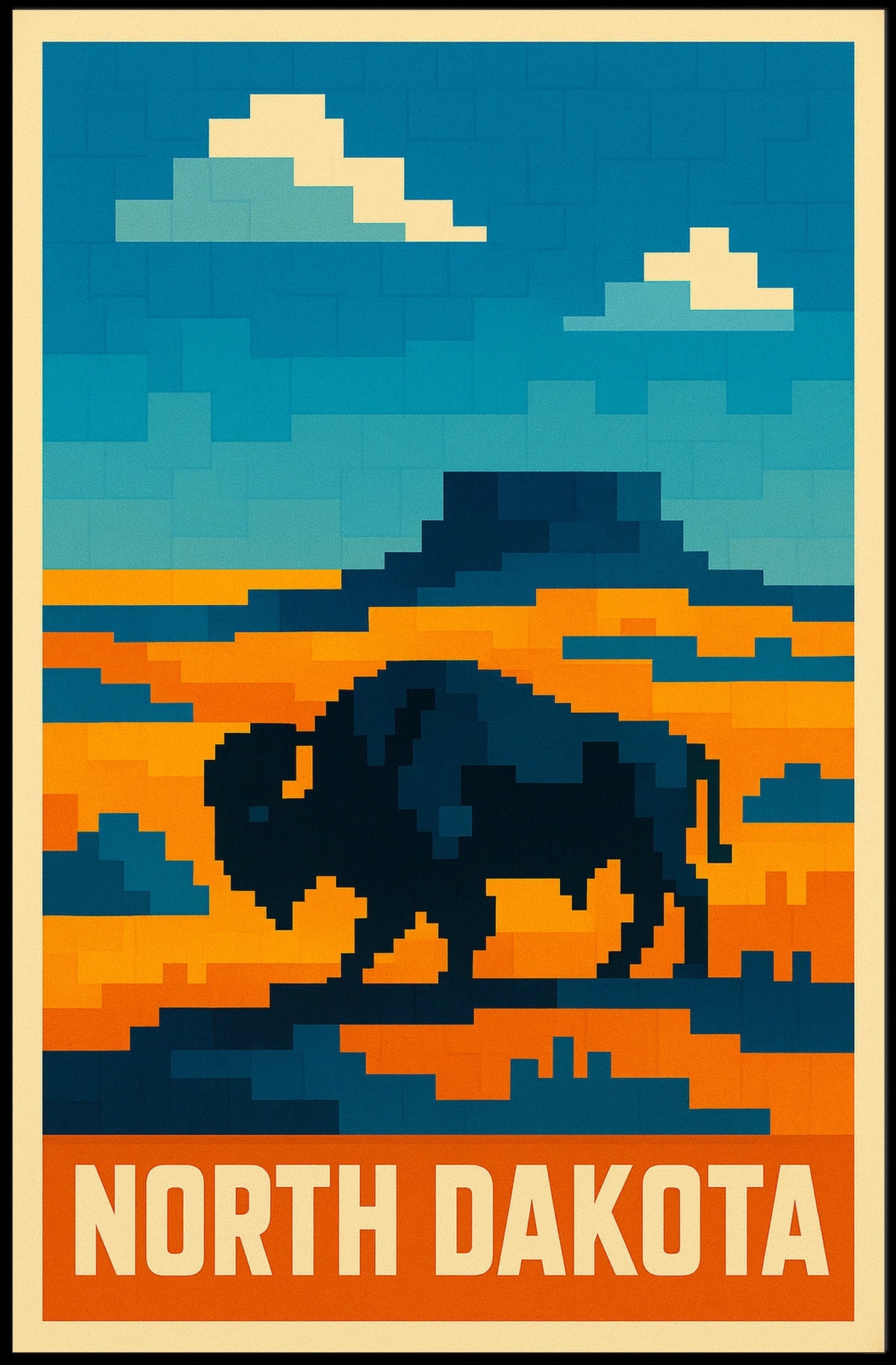 North Dakota Pixel Art Landscape Poster