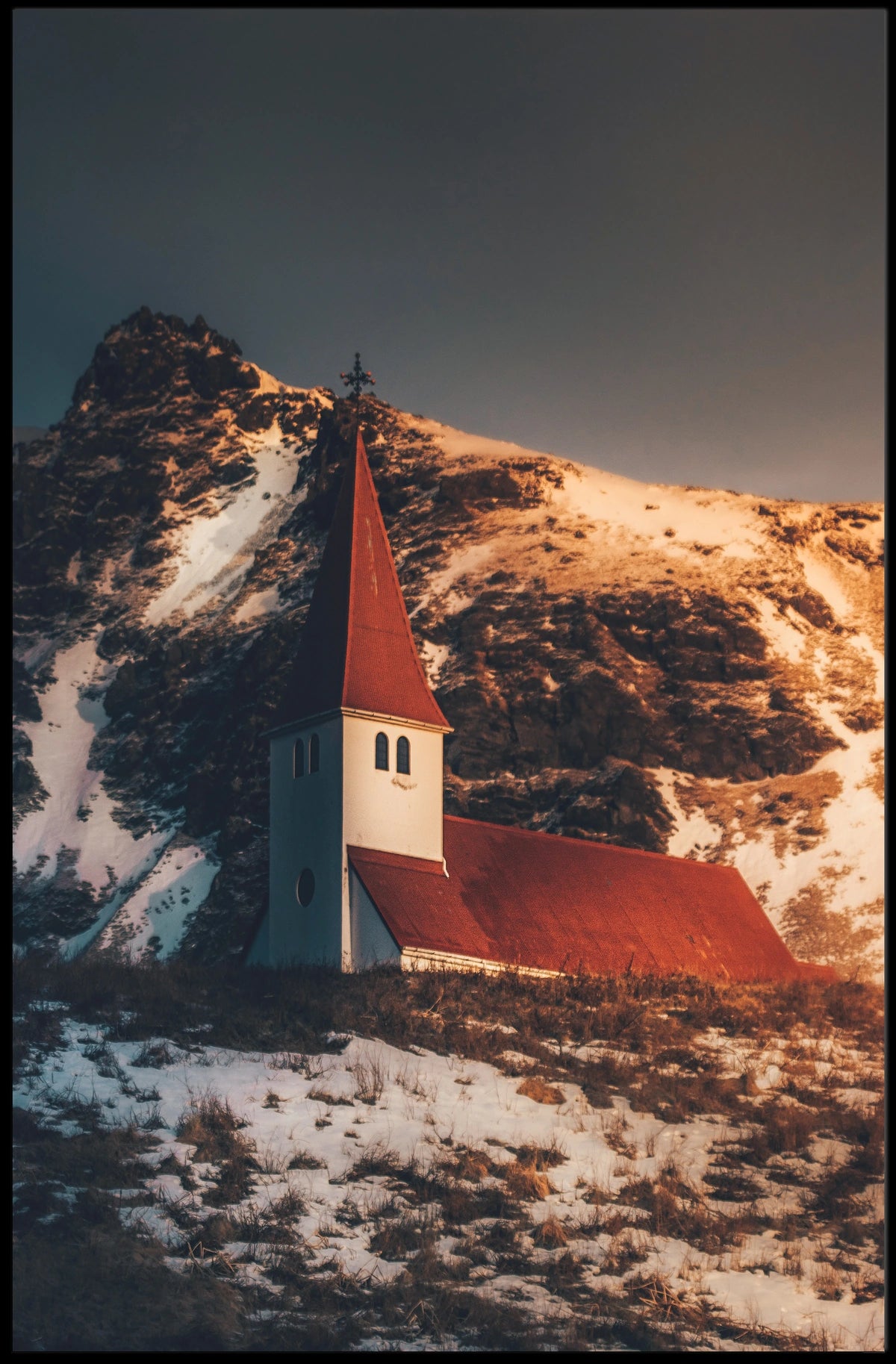 Church At Dusk In The Mountains Poster