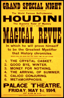 Houdini Magic Show Vintage 1914 Cultural or Heritage Poster