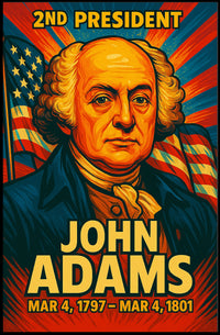 John Adams 2nd President of the United States Colorful Comic Book Style Poster