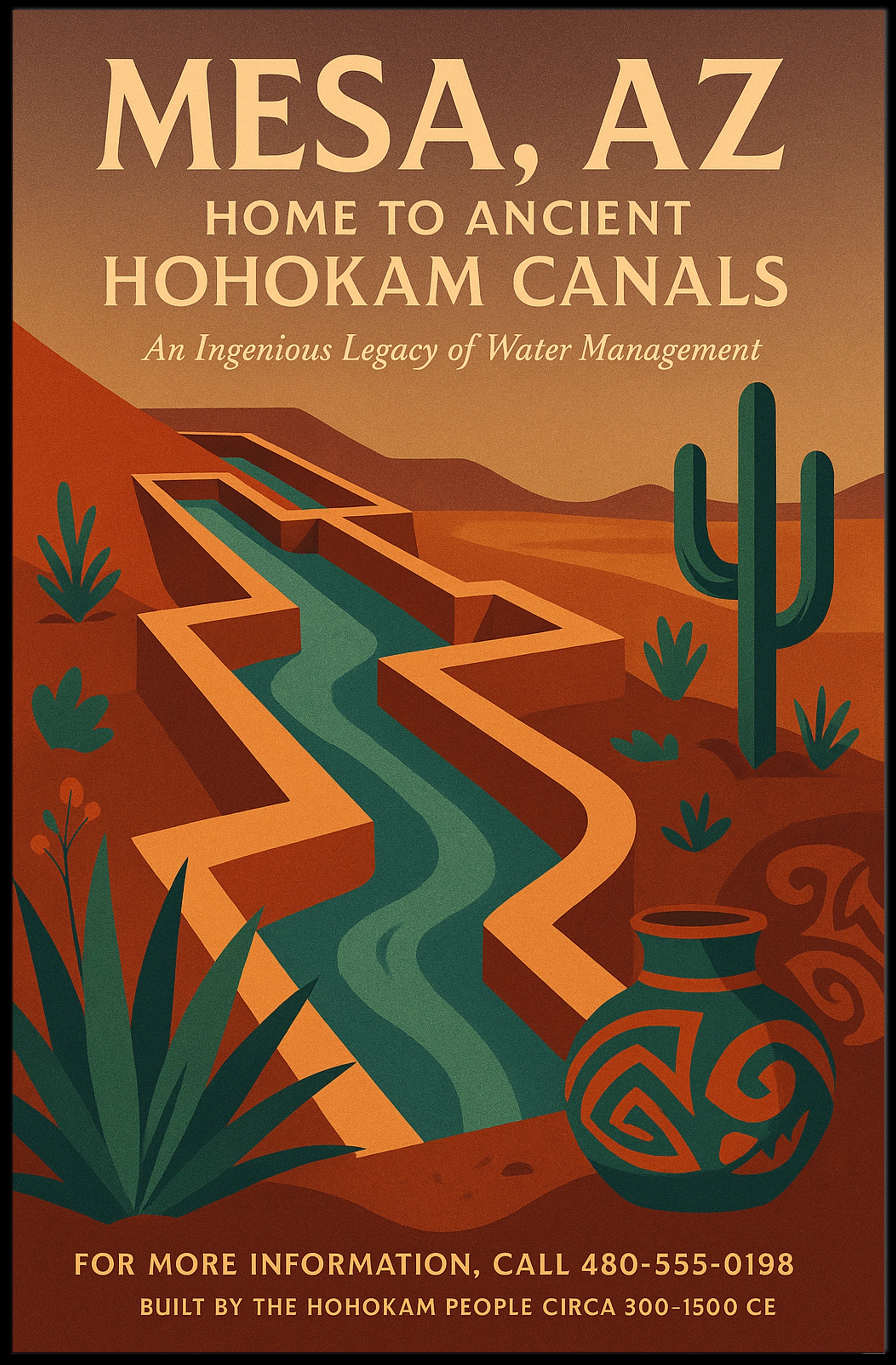 Ancient Hohokam Canals in Mesa Cultural Heritage Poster