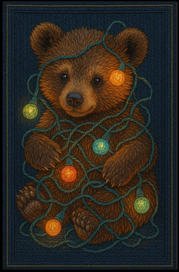 Festive Bear With Lights Poster