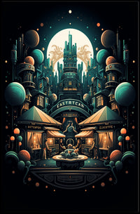 Futuristic Market Night Poster