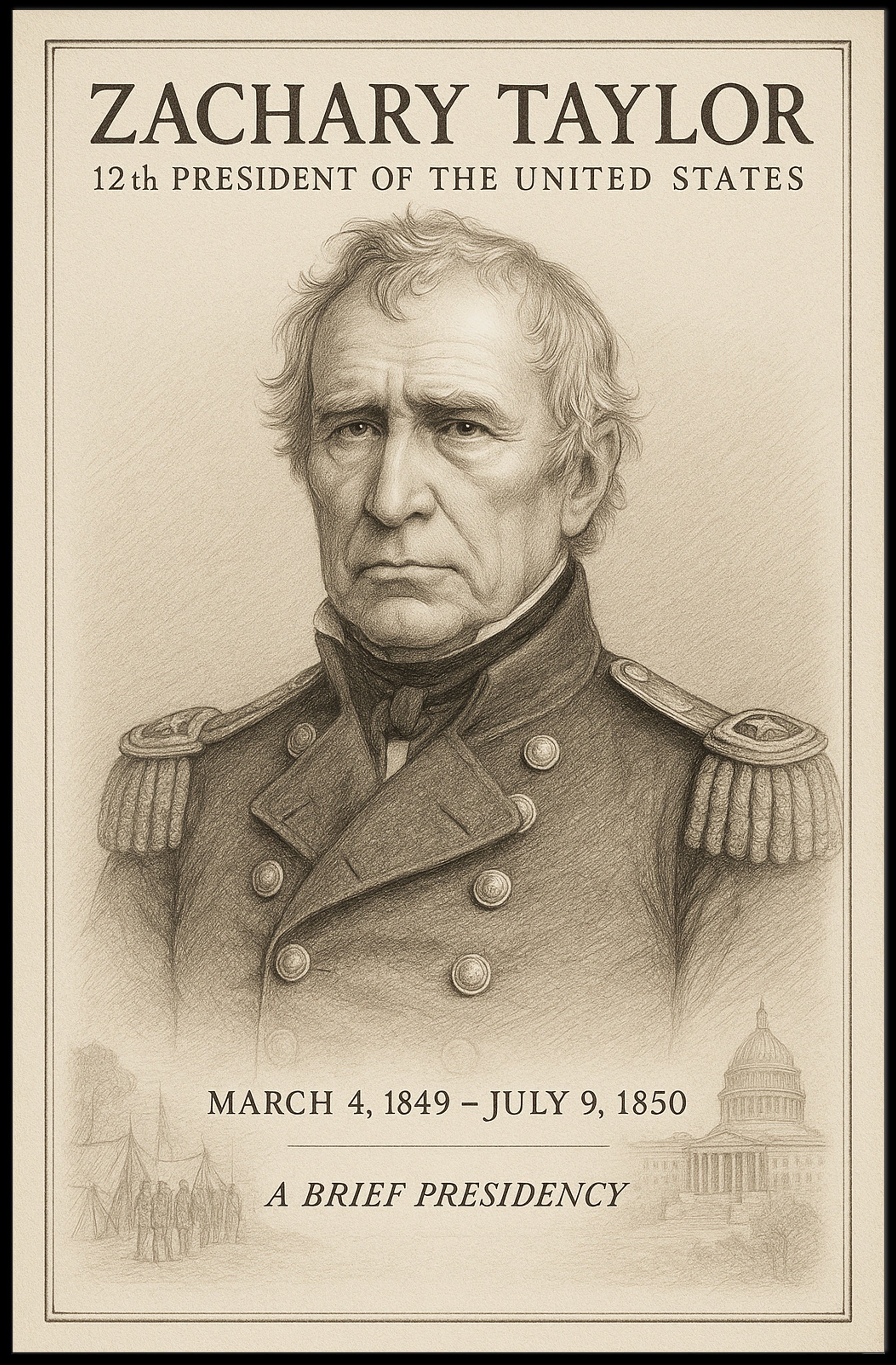 Zachary Taylor 12th President Sketch Poster Art Print for Home Decor PosterGoat