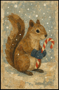 Winter Squirrel With Candy Cane Poster