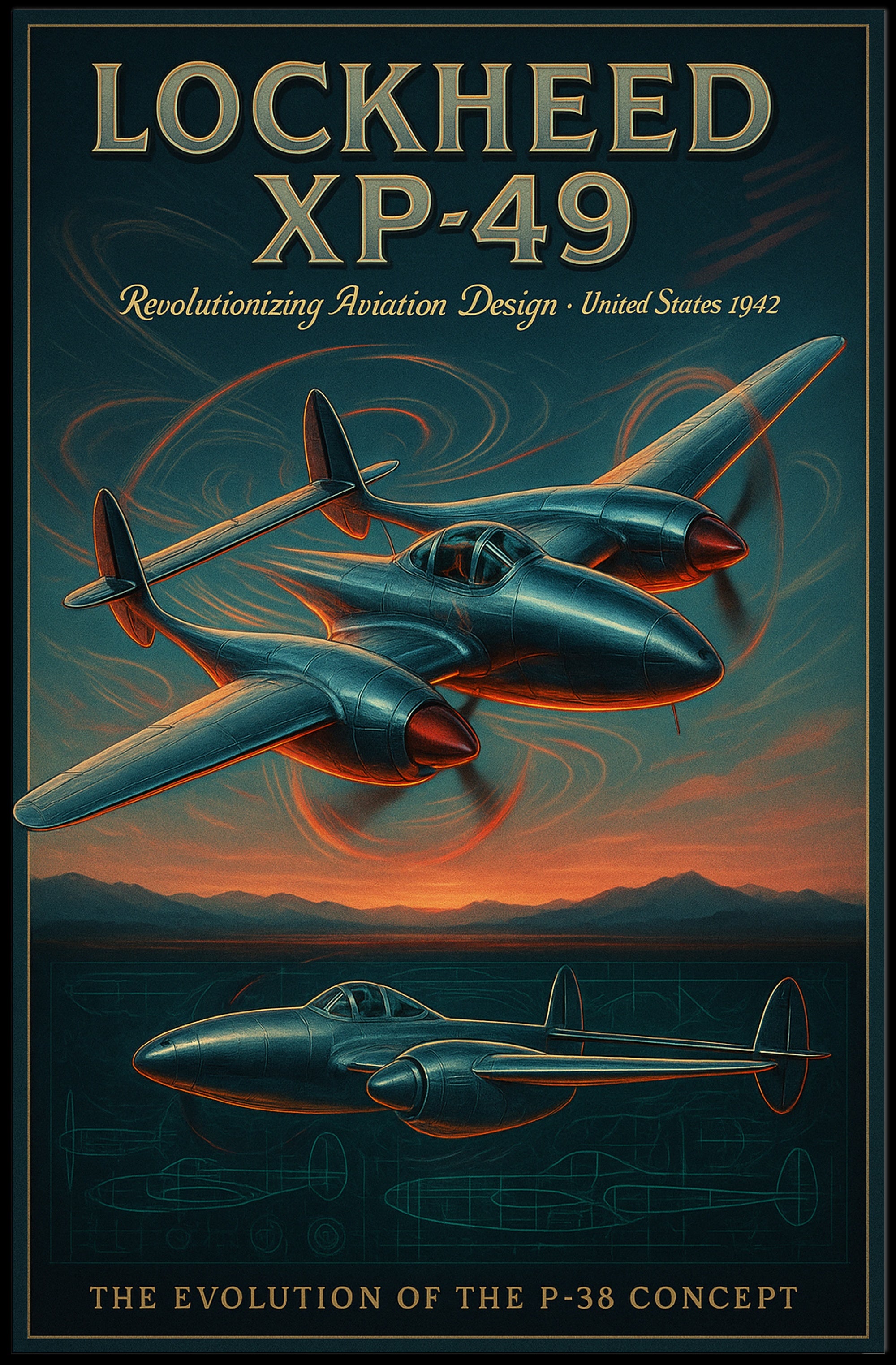Lockheed XP 49 Aviation Poster Vintage Design Print