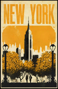 New York City Skyline Silhouette Poster Vintage Wall Art
