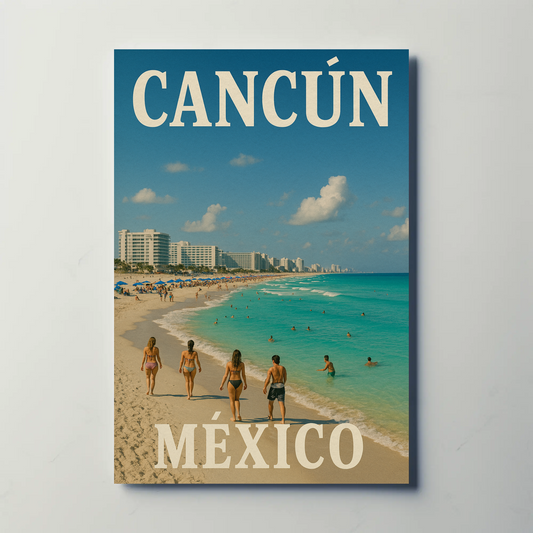 Cancun Mexico Beachfront Escape View Vintage Travel Poster