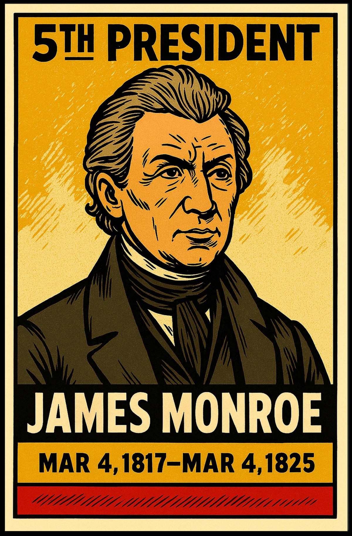 James Monroe 5th President of the United States Inked Comic Style Poster