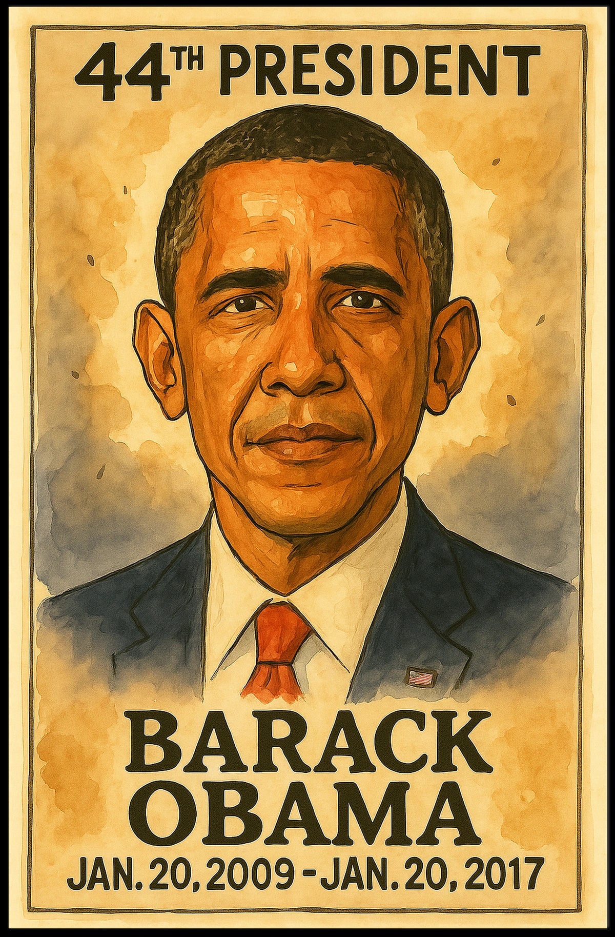Barack Obama 44th President of the United States Exaggerated Cartoon Sketch Poster