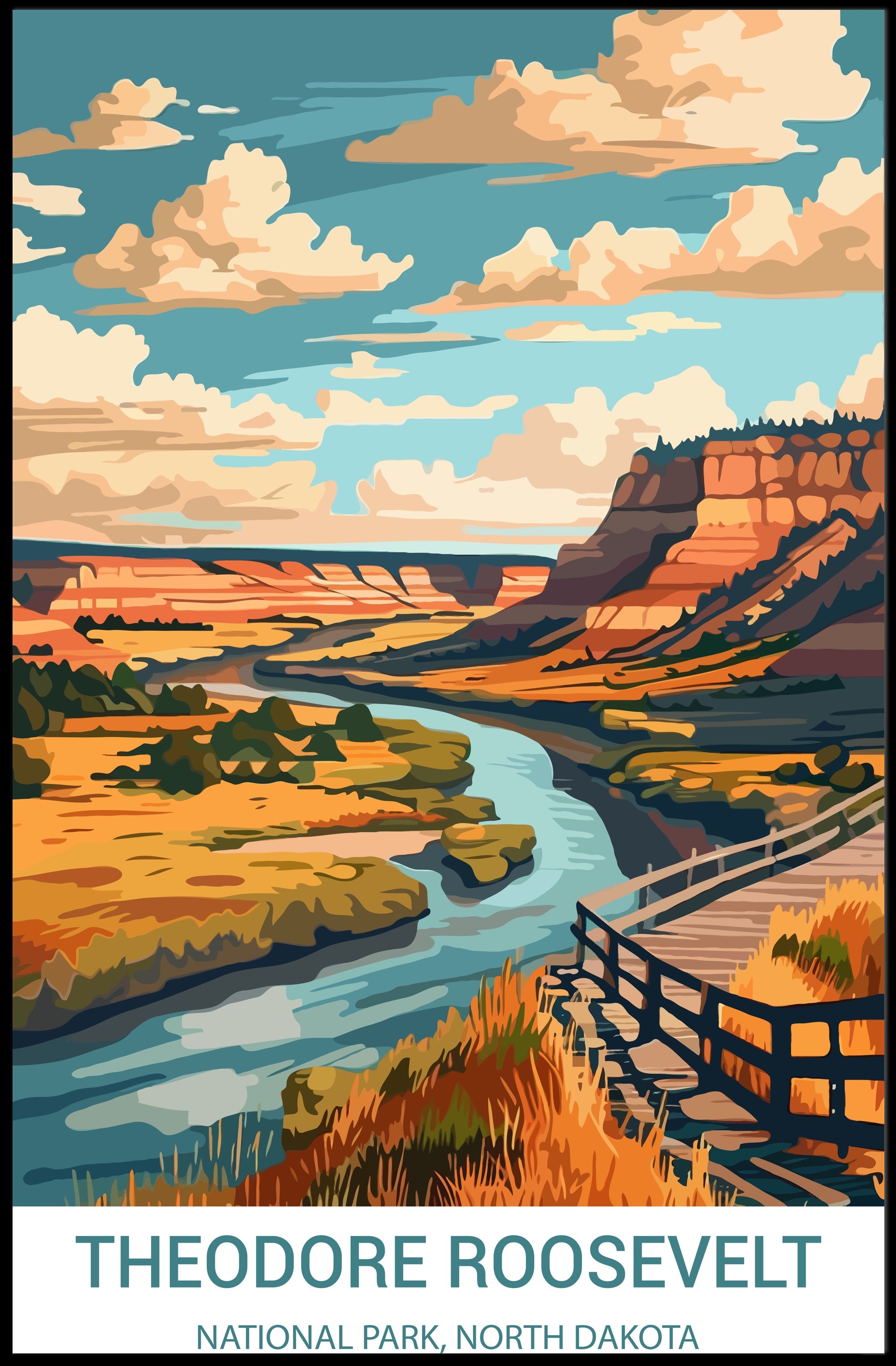 Theodore Roosevelt National Park Scenic Landscape Vintage Poster