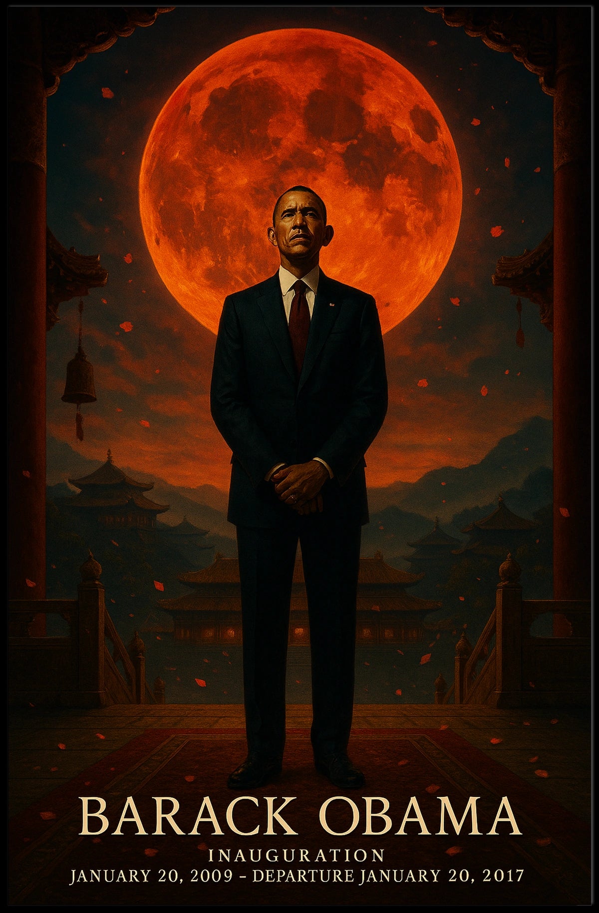 Red Moon Man East Asian Artistic Poster