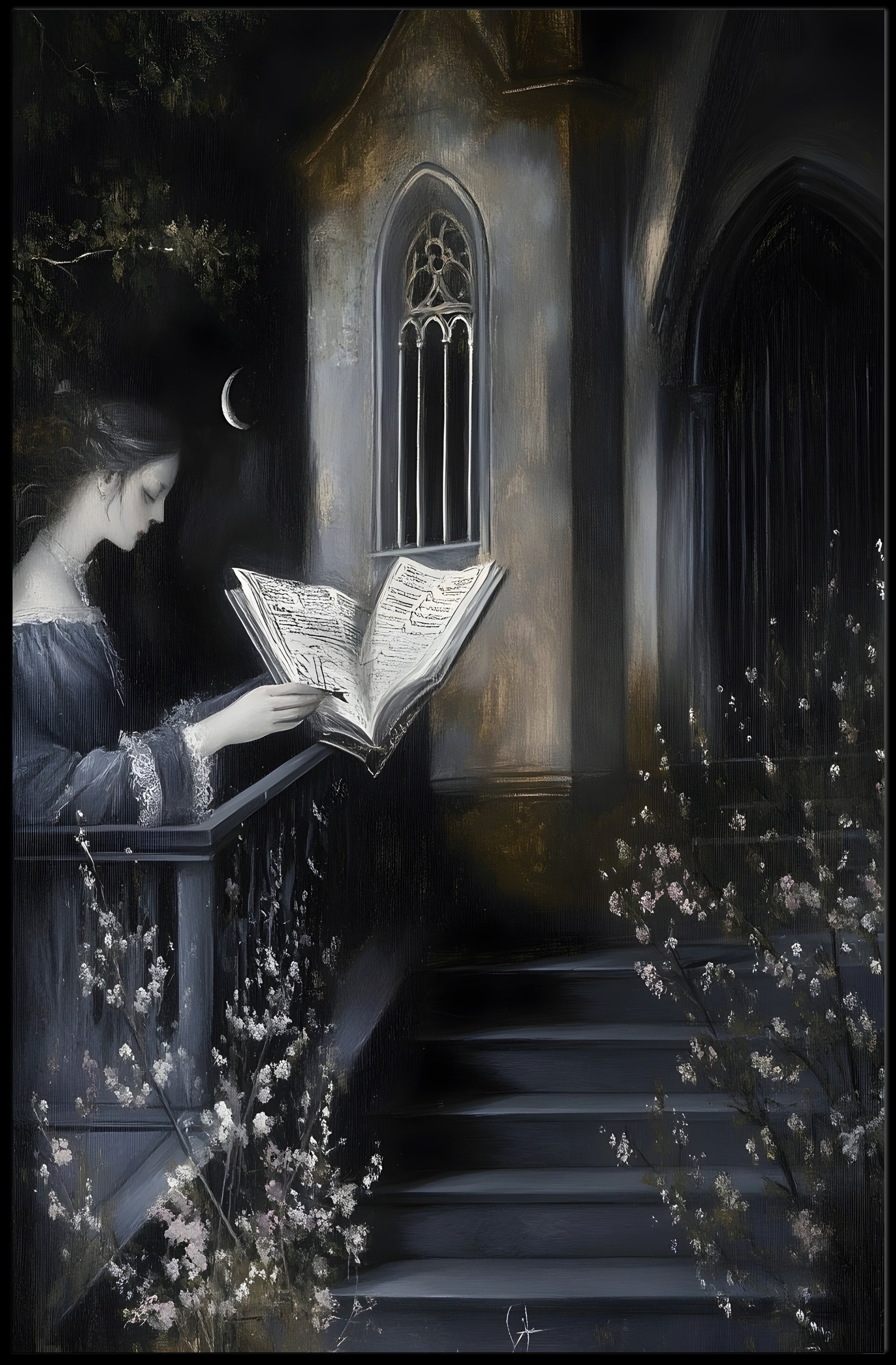 Mystical Evening Reading by Moonlight Fantasy Poster PosterGoat