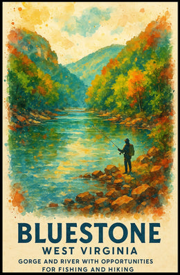 Bluestone Gorge Autumn Fishing Watercolor Poster