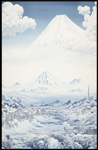 Stylized Mount Fuji Japanese Landscape Heritage Poster