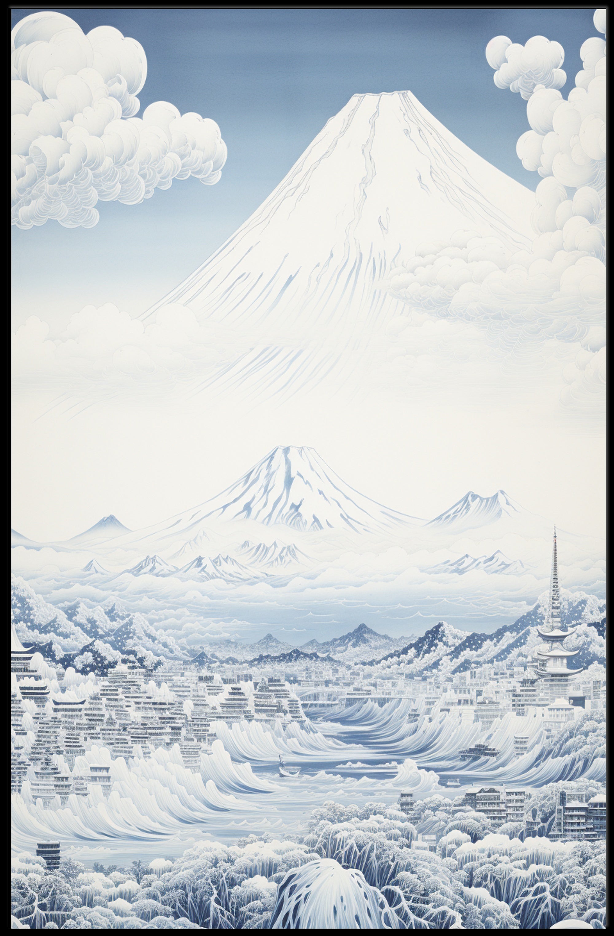 Stylized Mount Fuji Japanese Landscape Heritage Poster