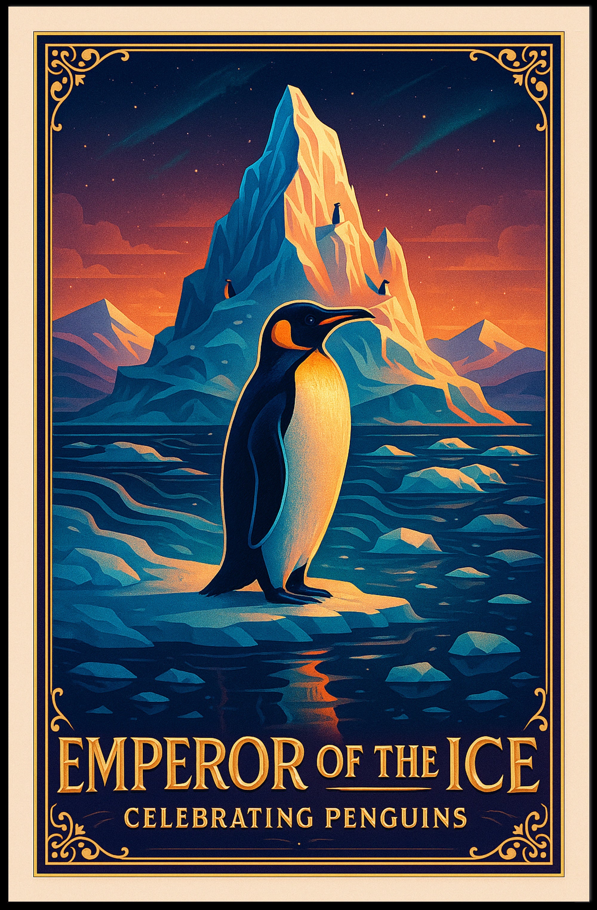 Emperor Penguin Majesty in Icy Landscape Animal Poster