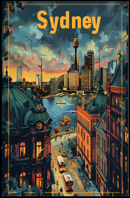 Sydney Skyline Sunset: Vibrant Urban or Cityscape Poster