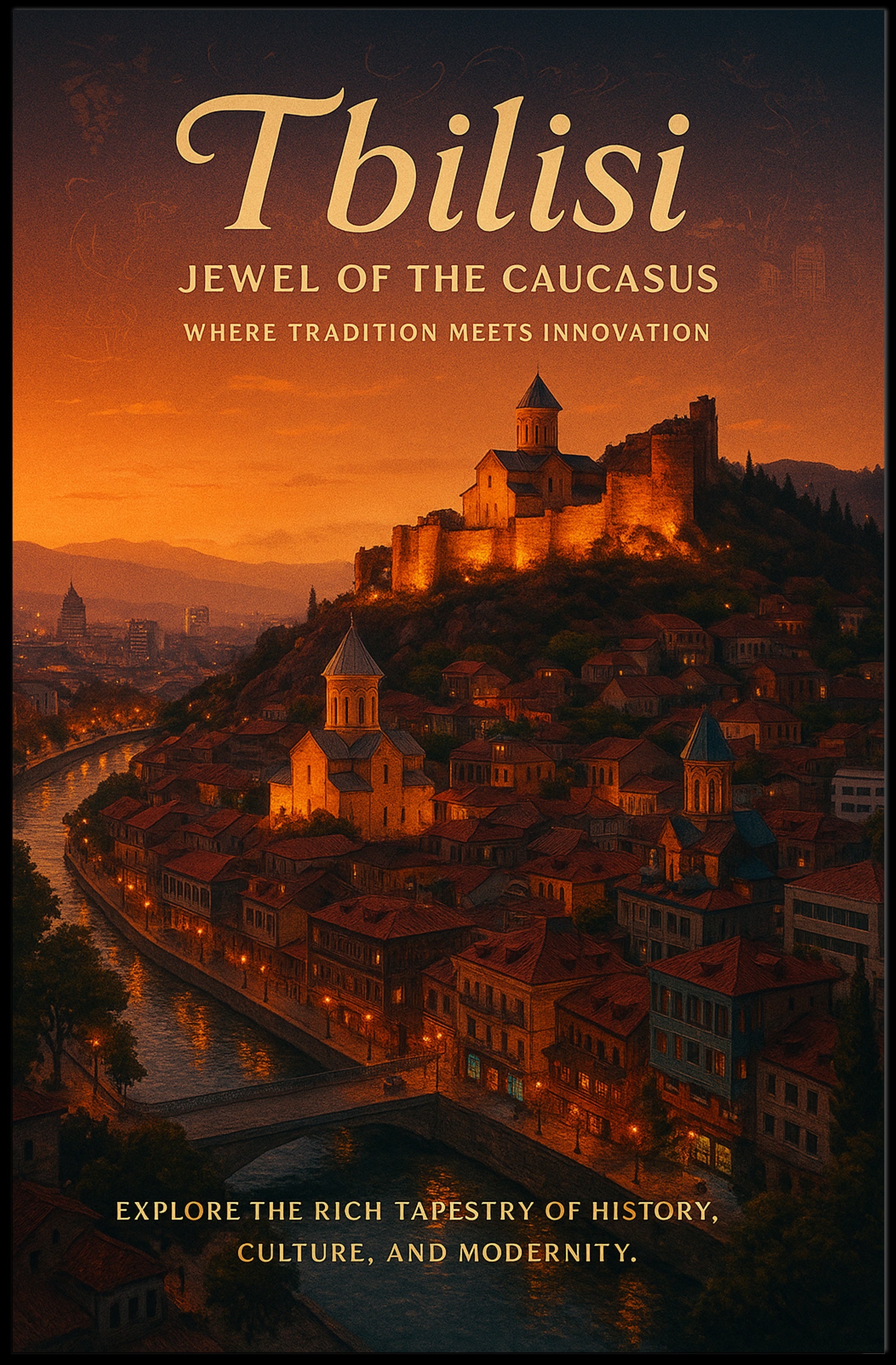 Tbilisi at Sunset: Romantic Urban or Cityscape Poster