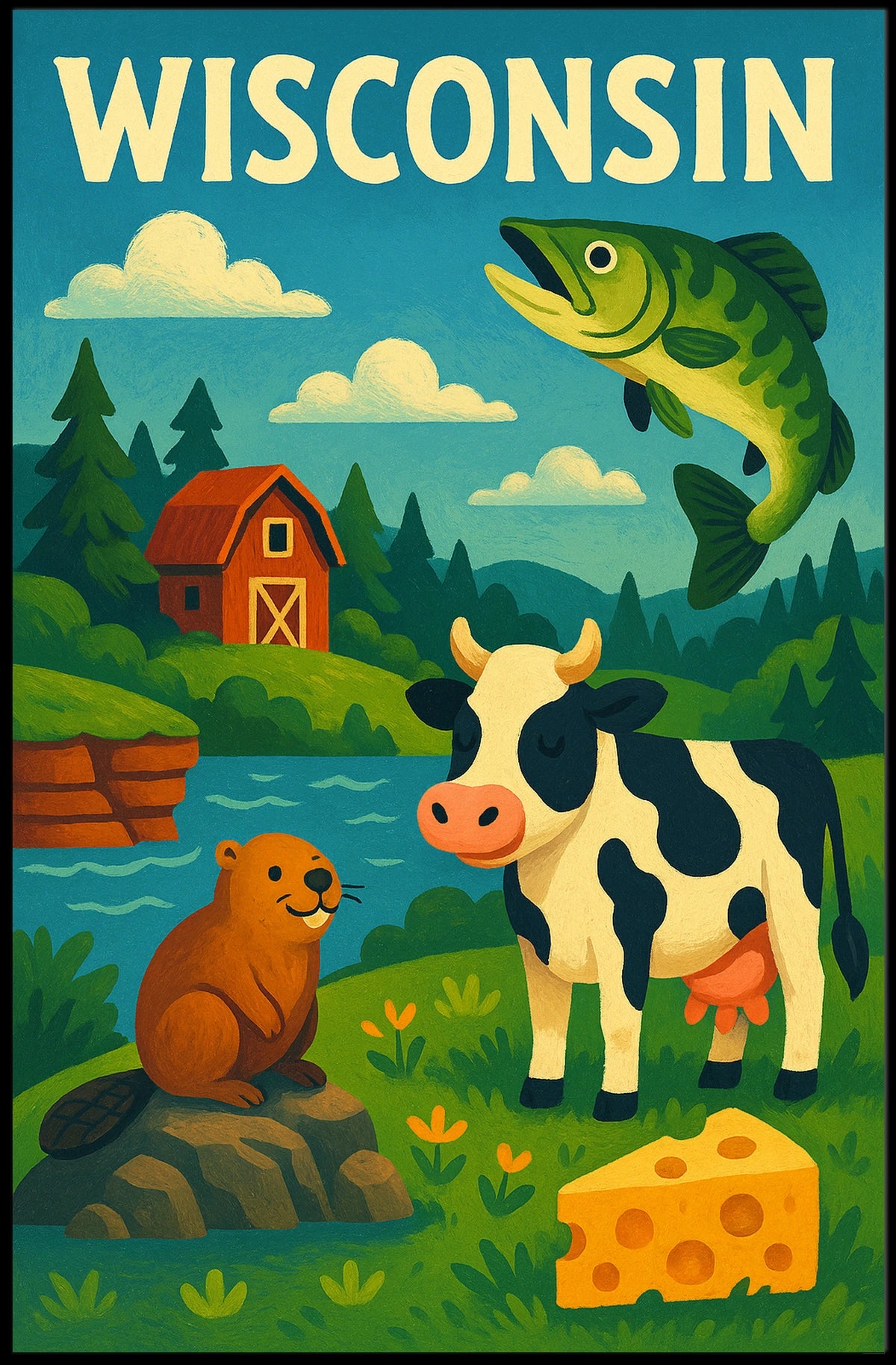 Classic Wisconsin Wildlife Agriculture Poster