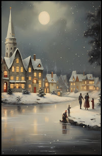 Winter Village Scene Poster