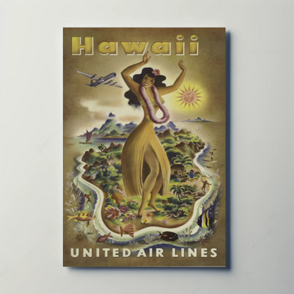 Hawaii Airlines Hula Girl Island Map Poster