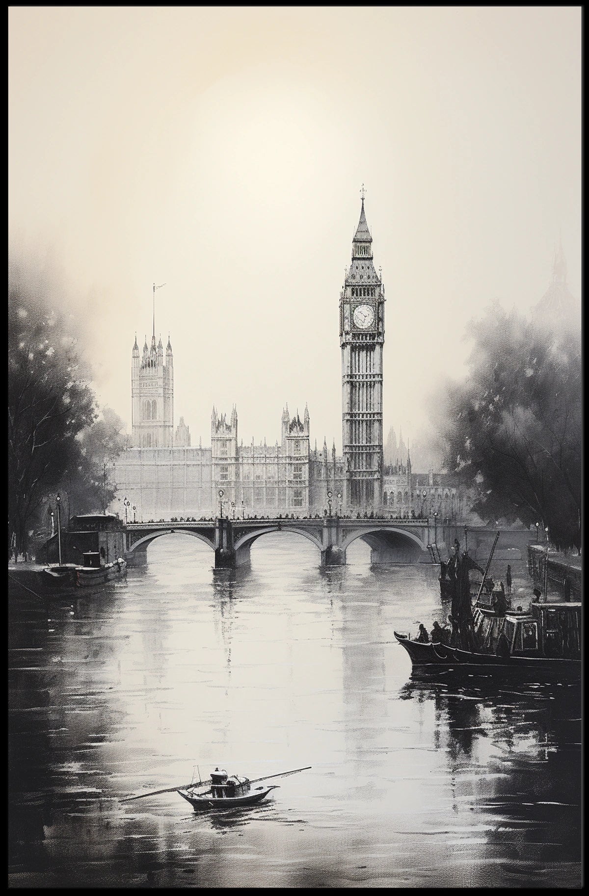 Big Ben and Thames London Travel Poster