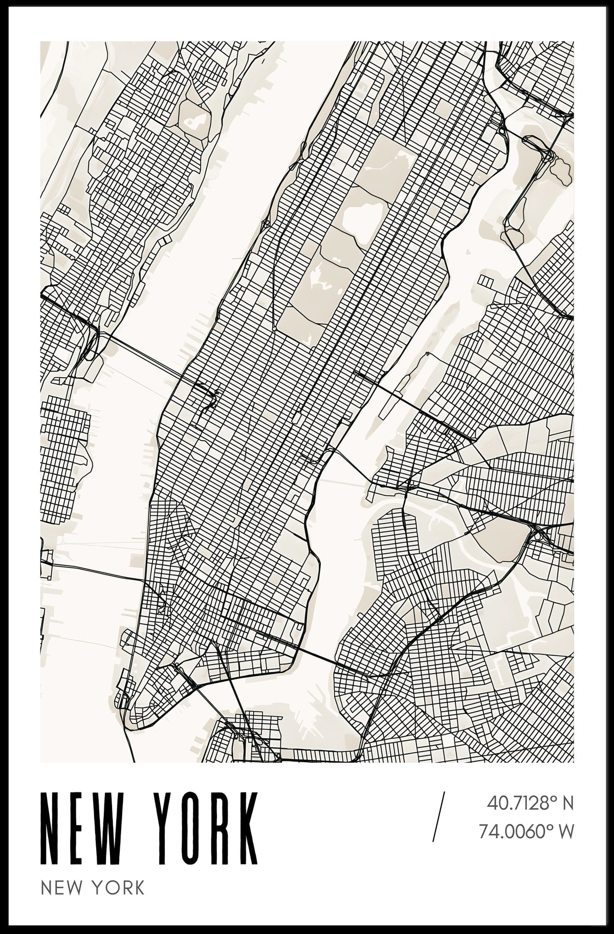 New York City Poster Modern Monochrome Map Wall Art