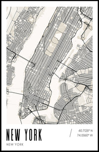 New York City Poster Modern Monochrome Map Wall Art