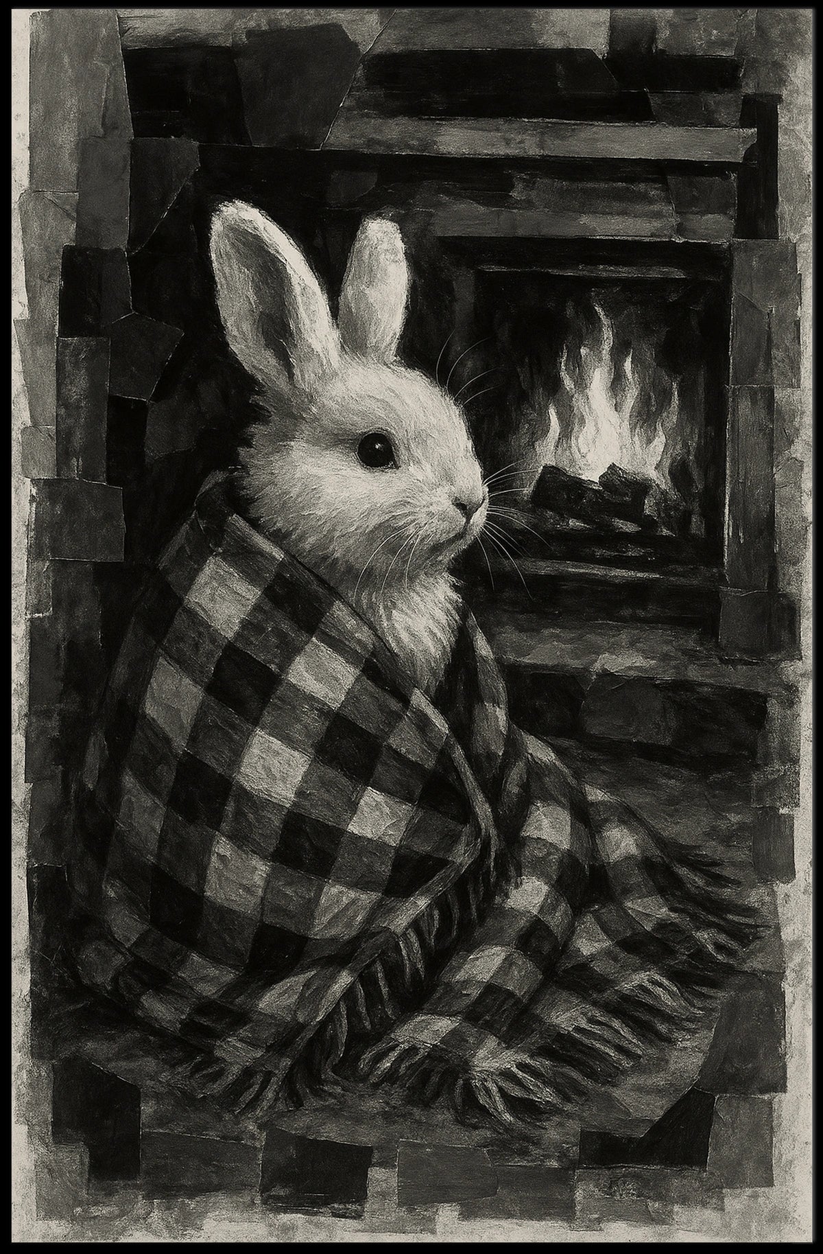 Cozy Bunny by the Fireplace Poster