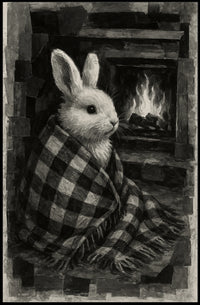 Cozy Bunny by the Fireplace Poster