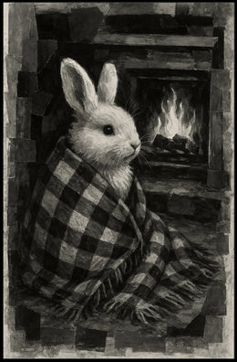 Cozy Bunny by the Fireplace Poster