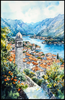 Montenegro Kotor Old Town and Bay View Poster