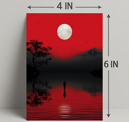 Solitary Reflection Under A Crimson Sky Poster